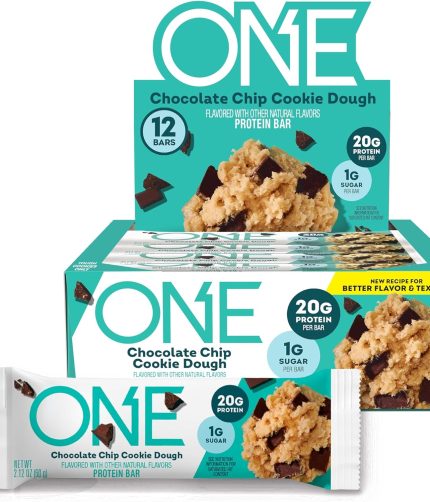 ONE Protein Bars, Chocolate Chip Cookie Dough, Gluten Free with 20g Protein and 1g Sugar, Pantry Staples, 2.12 oz (12 Count)