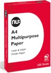 nu: A4 Multi-Purpose Printer Paper | White | 500 Sheets | Smooth Surface | Suitable for Inkjet, Laser & Copier Use | Ideal for Home & Office
