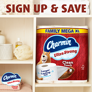 Picture of the Charmin Ultra Strong Family Mega XL package. Image reads